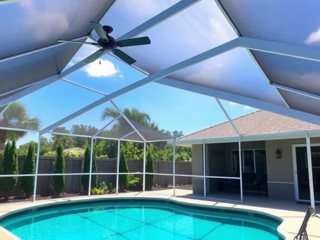 Large screened pool enclosure with new mesh panels
