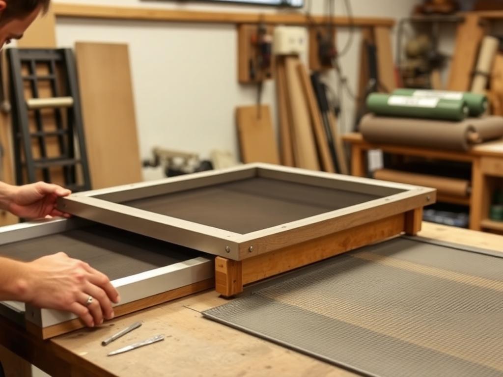 Screen frames being built on the workshop bench